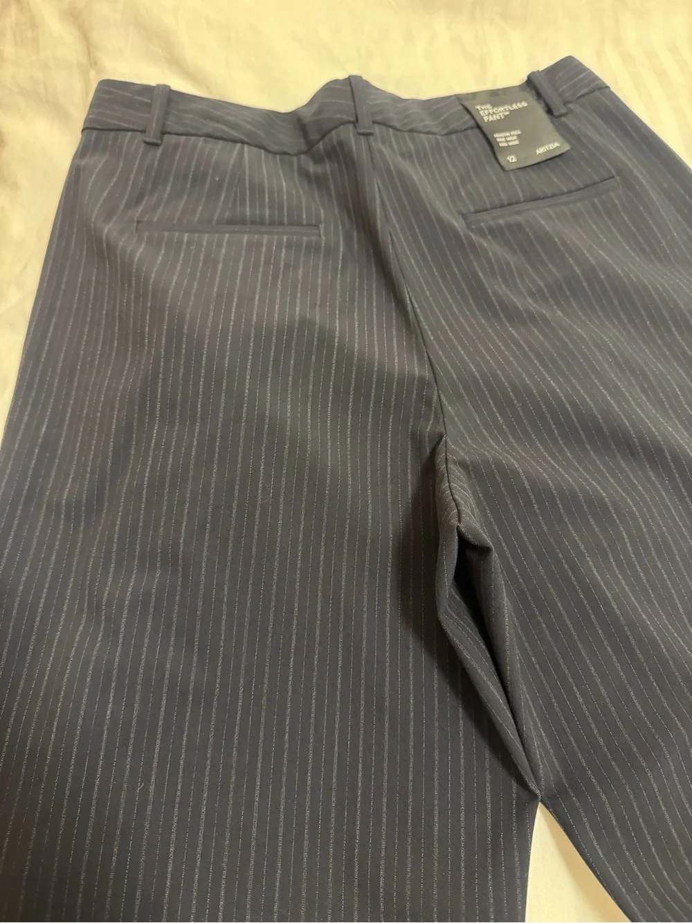 Aritzia The Effortless Pant in Black with Light Pinstripes